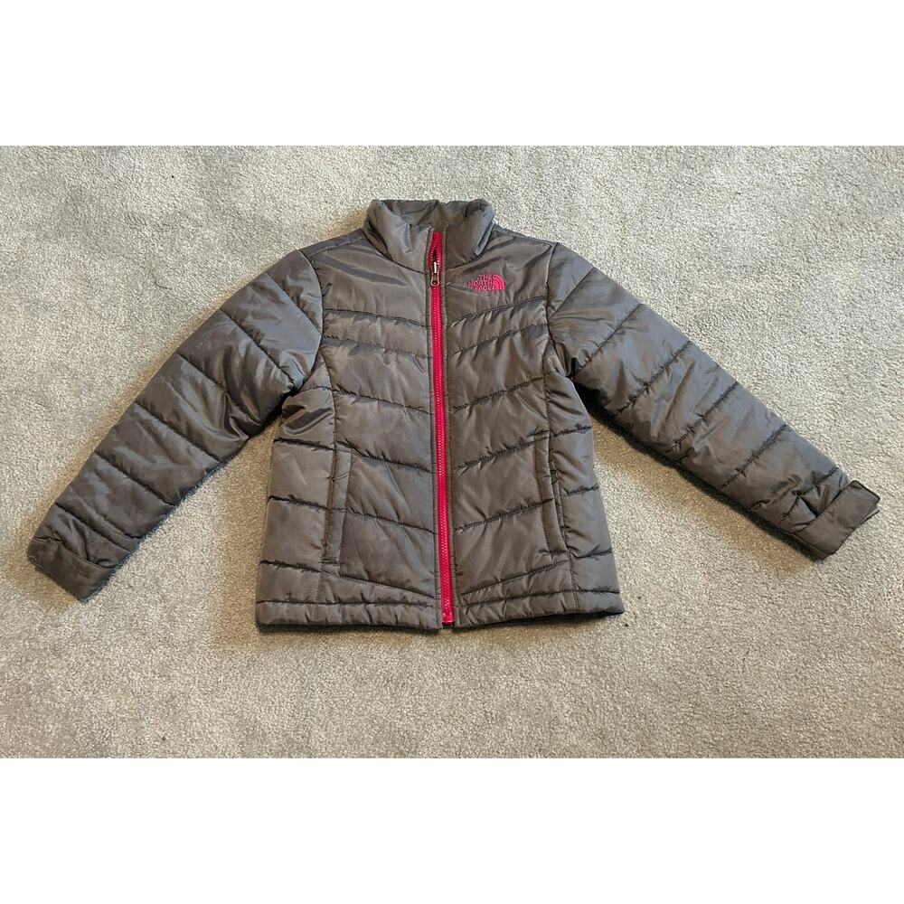 The North Face Girls 550 Down Puffer Jacket Sz SM (7/8) Pink & Gray